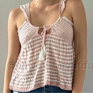 Free People Lucky Days Striped Sweater Ruffle Tank Top